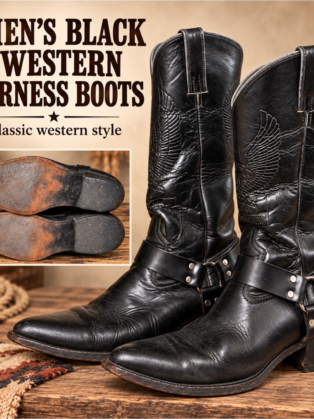Vintage men’s western harness boots